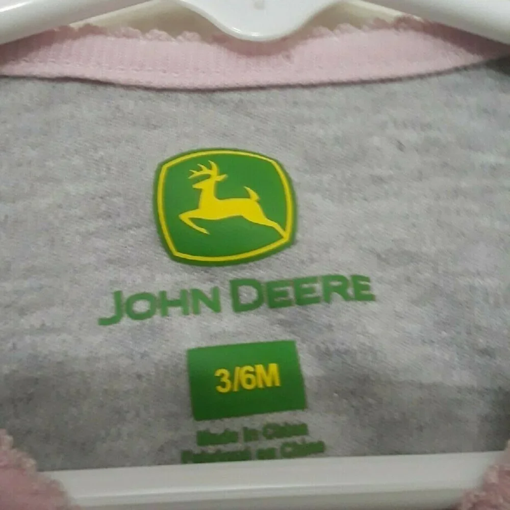 John Deere Gray and Pink Baby Onesie
